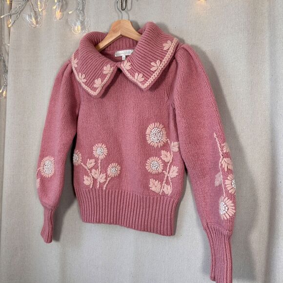 LoveShackFancy Union Collared Pullover in Rose Blush Size XS - Picture 8 of 16